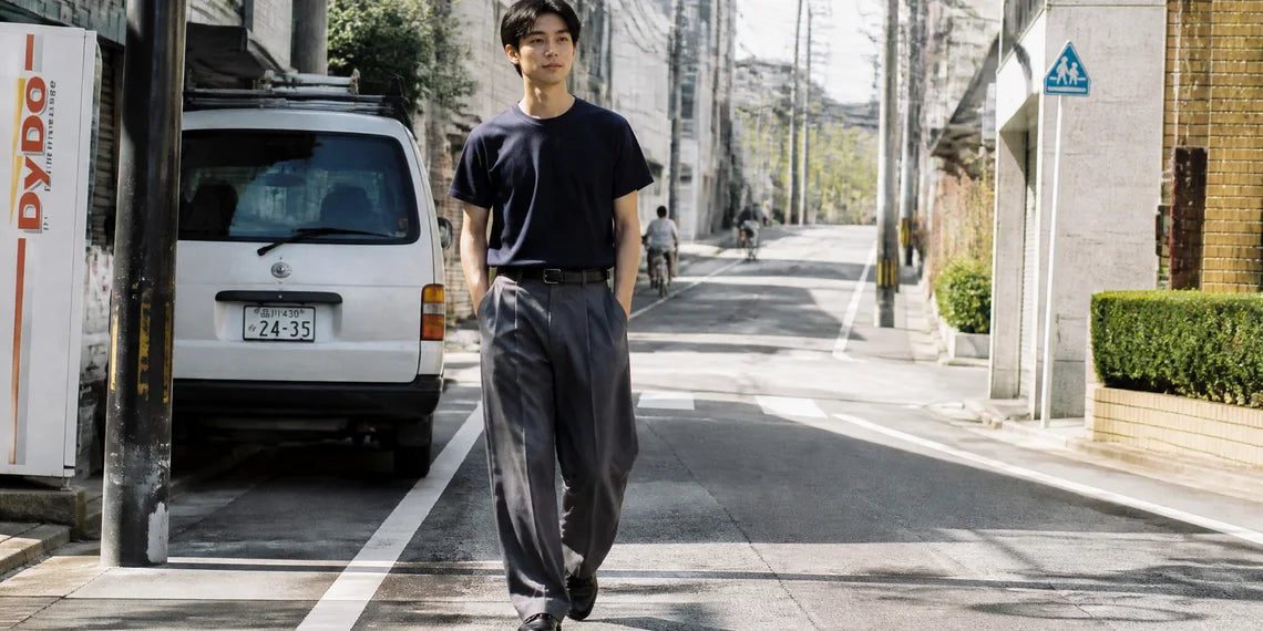 Urban street style photography showcasing a perfectly styled wide leg look.