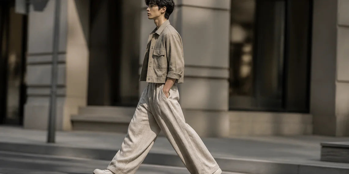 Man wearing structured wide pants showing great styling tips for men's fashion.
