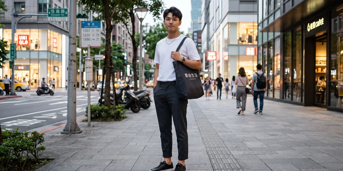 街頭型男穿著俐落九分褲穿搭，展現極簡都會風格與完美比例