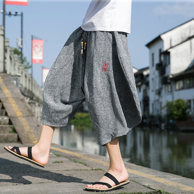 #A005-DK68# 潮品棉麻七分褲