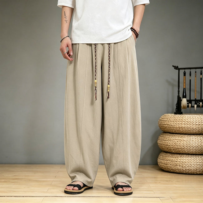 FLOW | Japanese-style Loose Washed Cotton-Linen Harem Pants Main Image