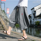#A005-DK68# 潮品棉麻七分褲