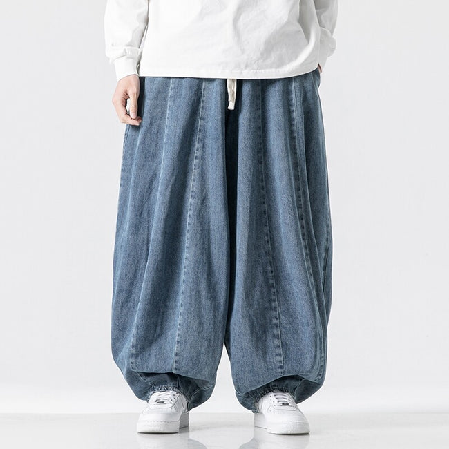 FLOW | Japanese-Style 3D-Cut Drawstring Wide-Leg Balloon Jeans Main Image