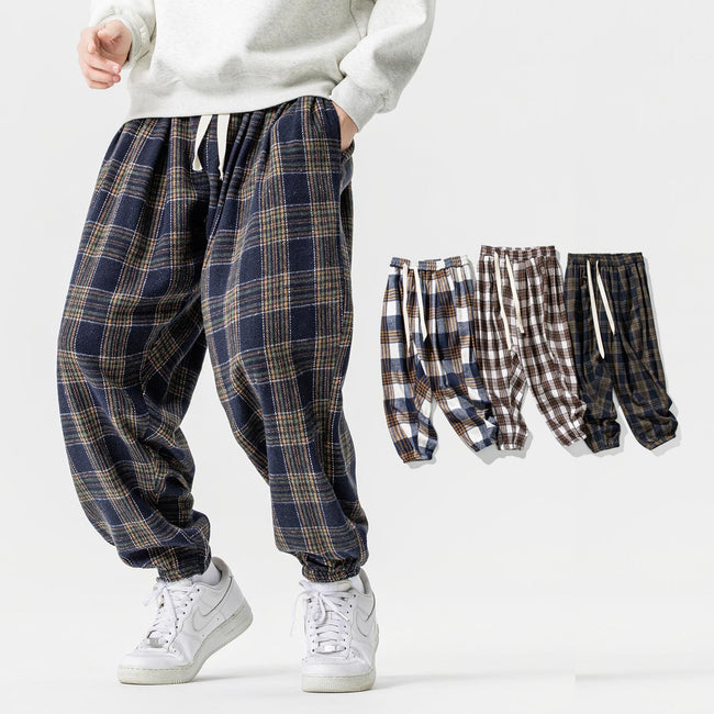 ARCHIVE｜Vintage Brushed Plaid Loose-Fit Jogger Harem Pants Main Image
