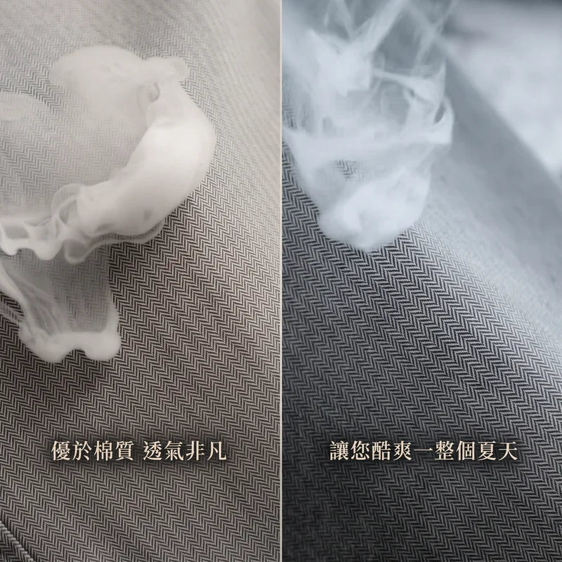 萊賽爾天絲面料的透氣性對比示意圖，展示優於棉質的超強透氣與酷爽性能。